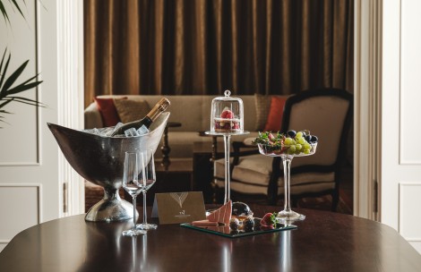 a table with food and drinks on it