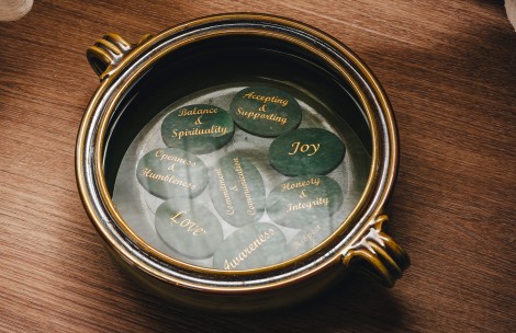 a bowl with water and words on it