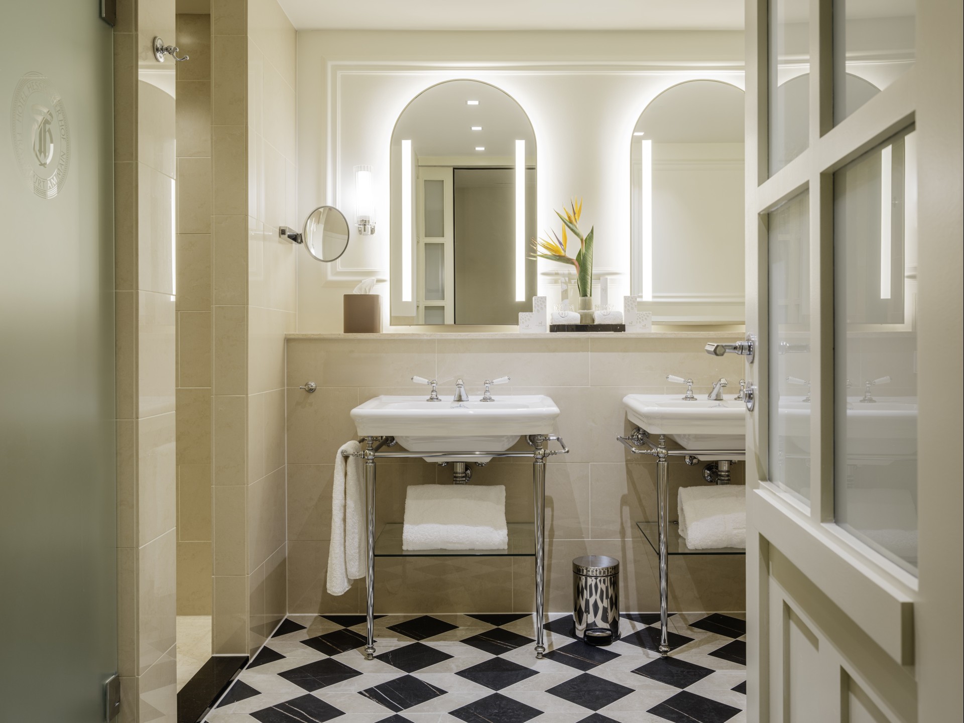 a bathroom with a mirror and sink