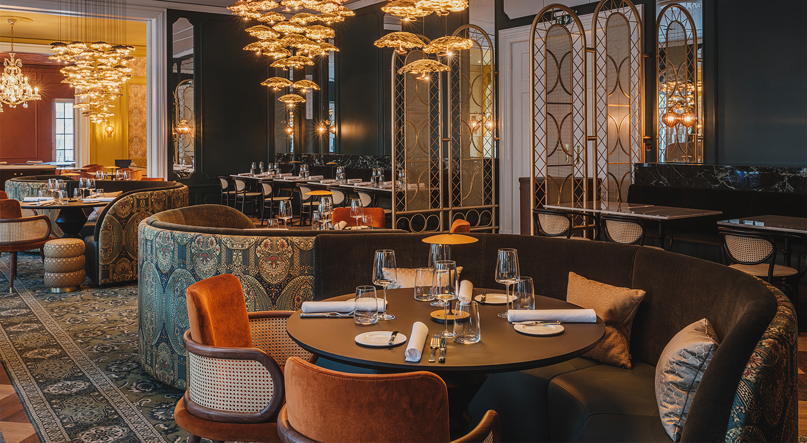 a restaurant with tables and chairs