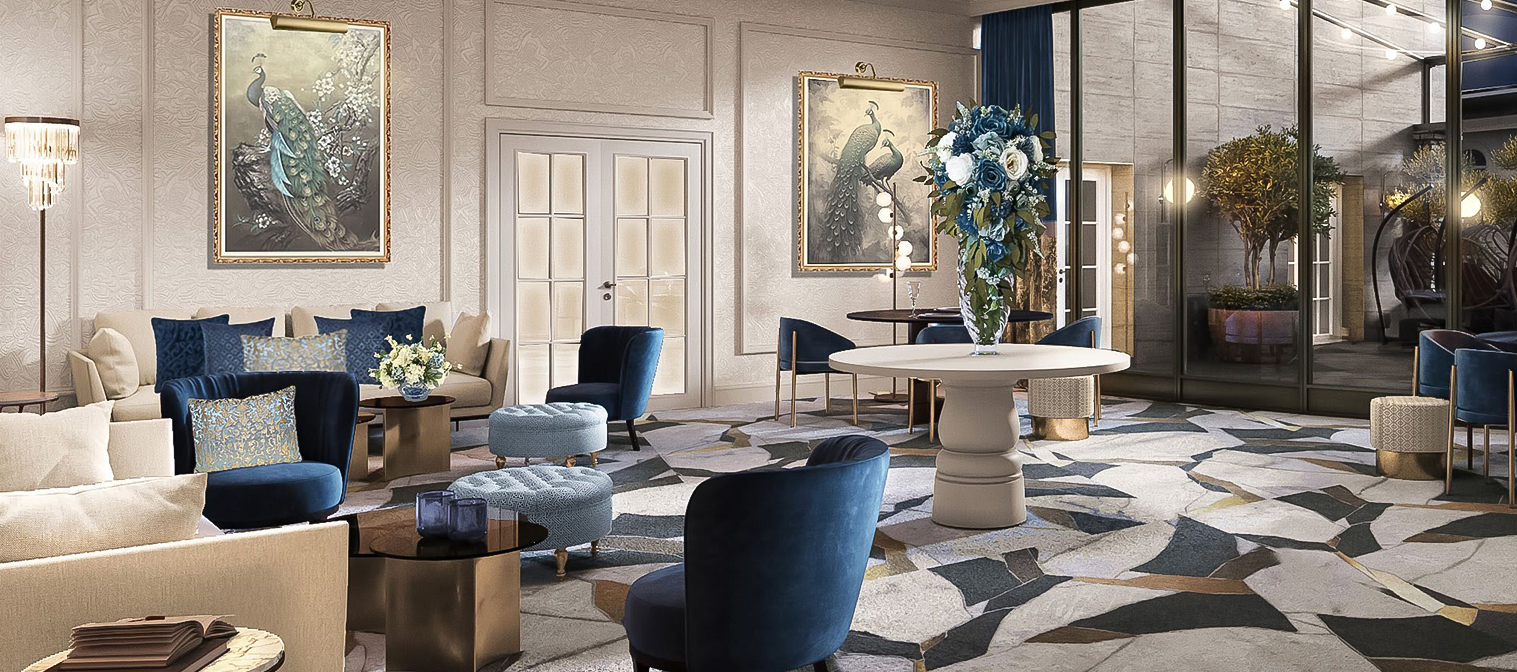 a room with a table and chairs