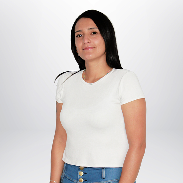 a woman in a white shirt
