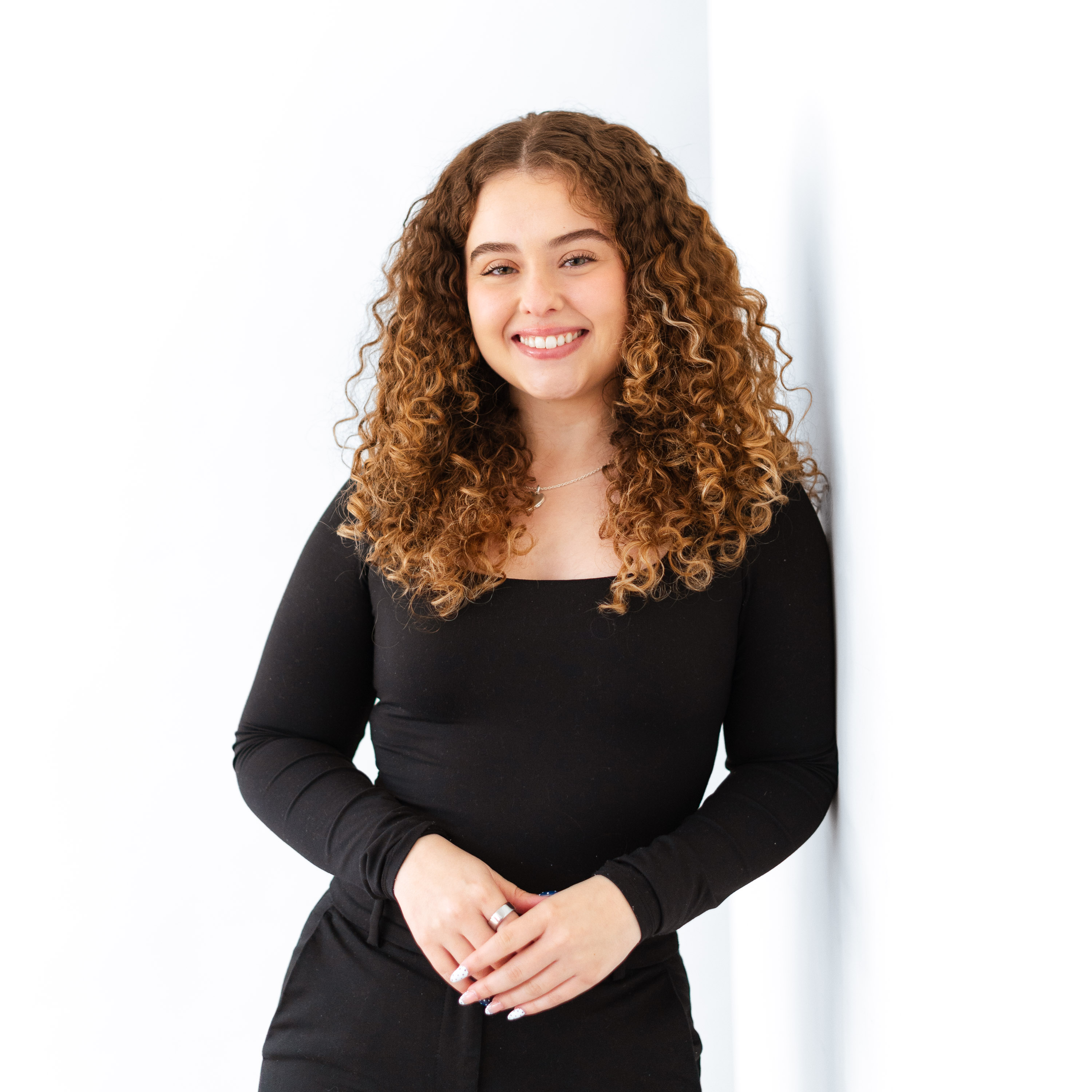 a woman in a black dress