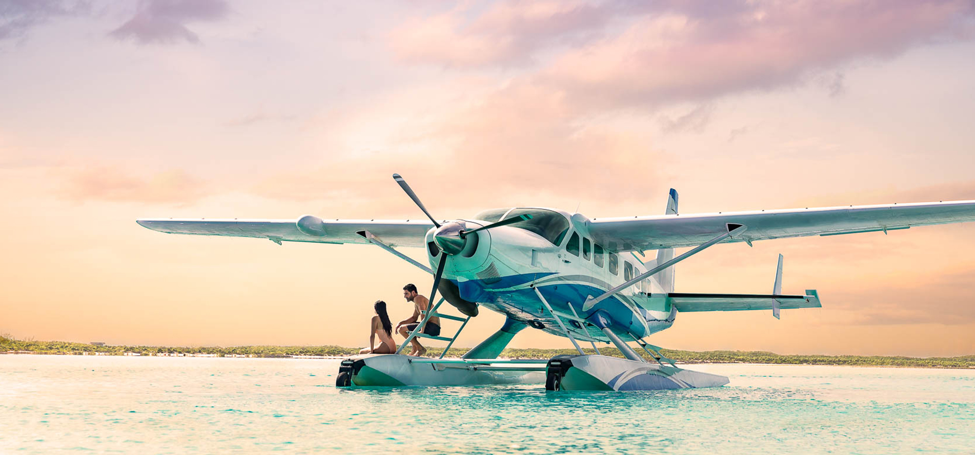 a couple of people on a small plane