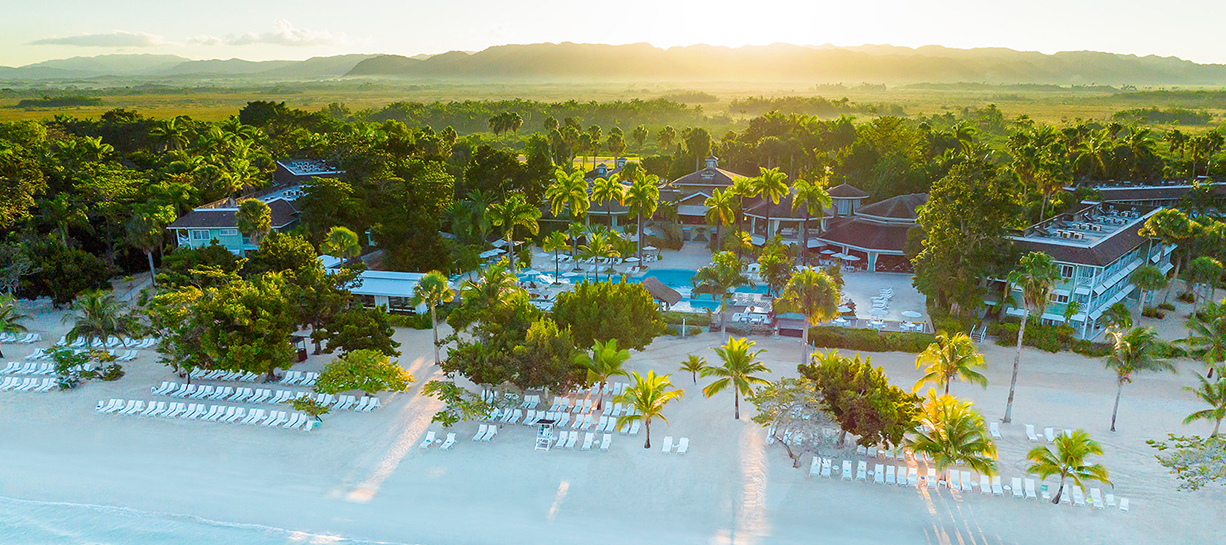 a resort with palm trees and a pool