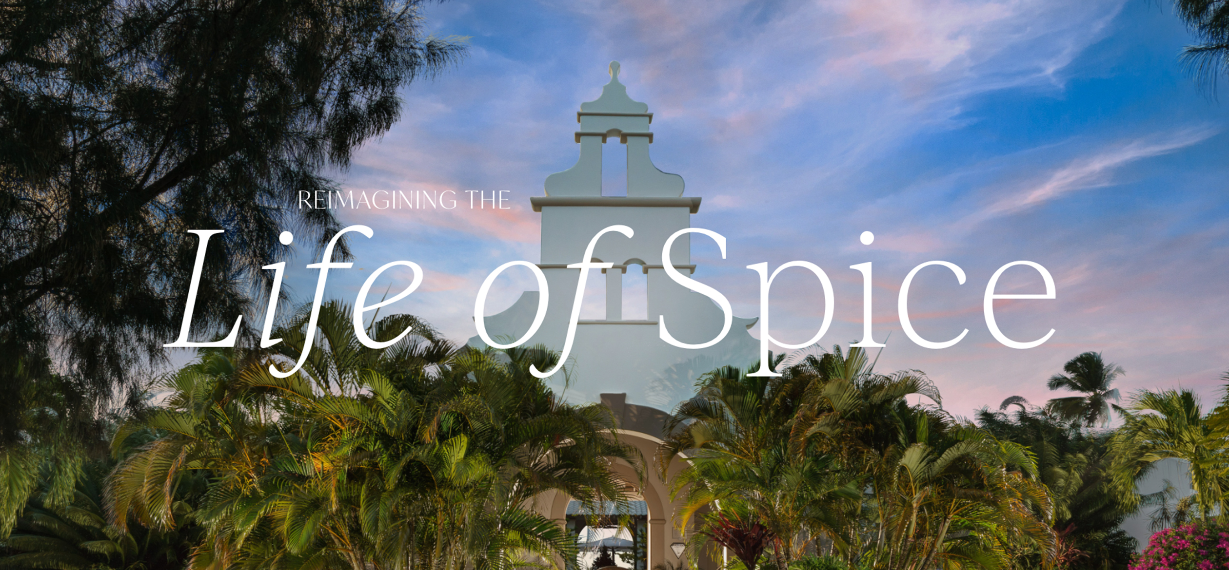 a white building with palm trees