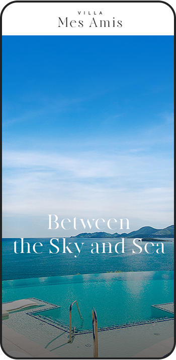 a blue ocean with a blue sky and white text