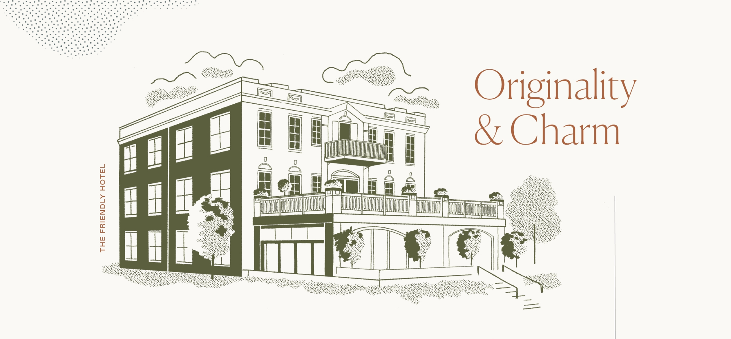 a building with trees and a balcony