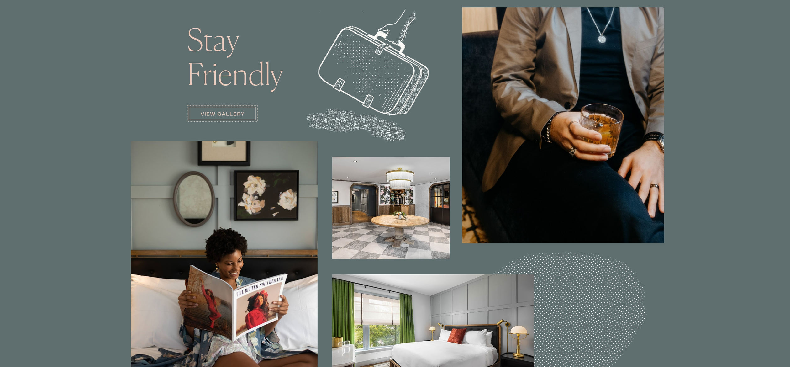 a collage of images of a woman reading a magazine