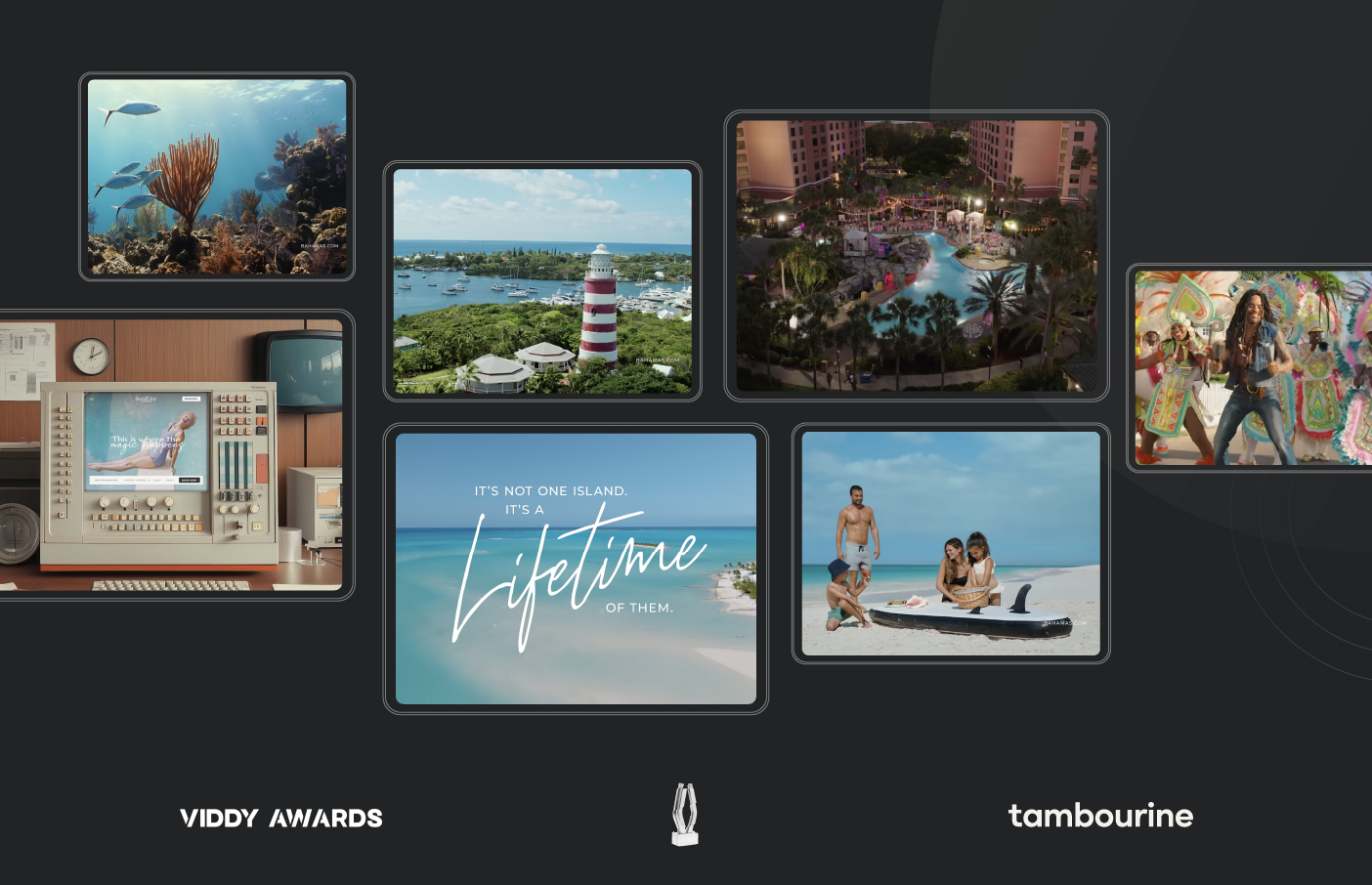 a collage of photos of people and a pool