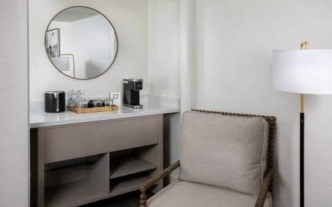 a chair next to a counter