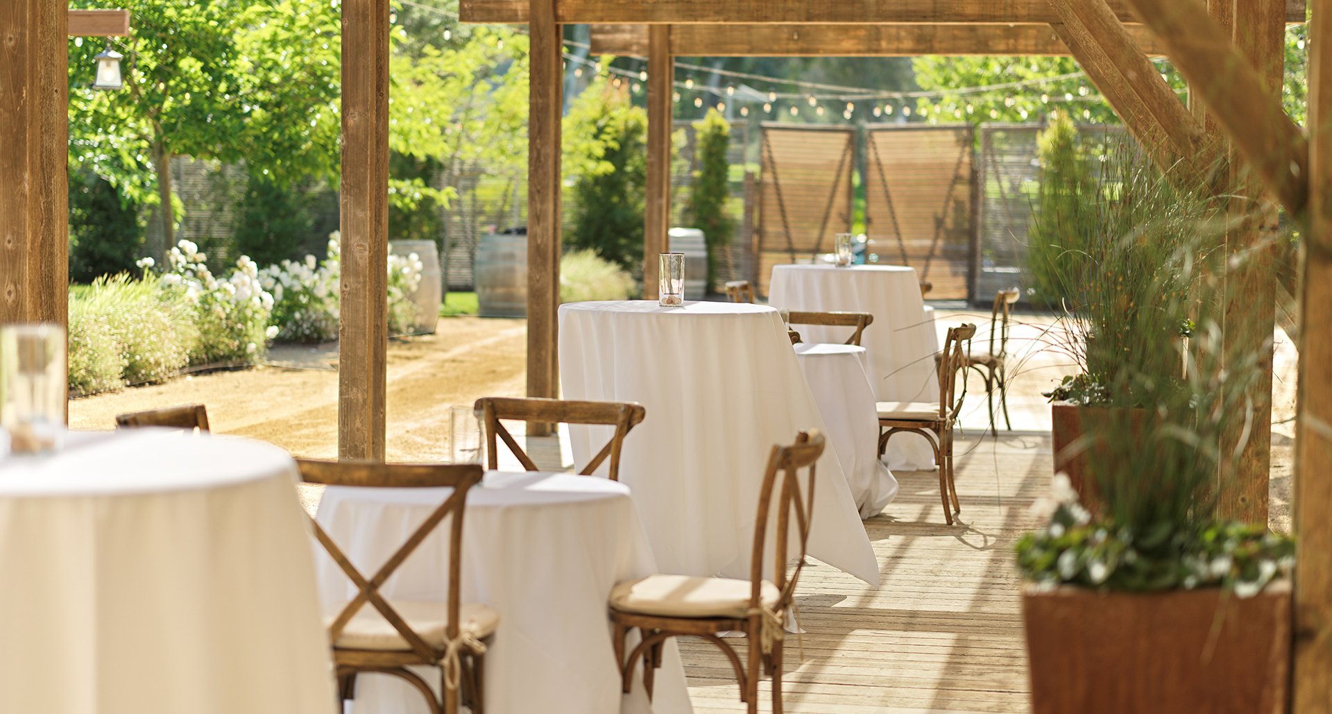 tables and chairs on a patio