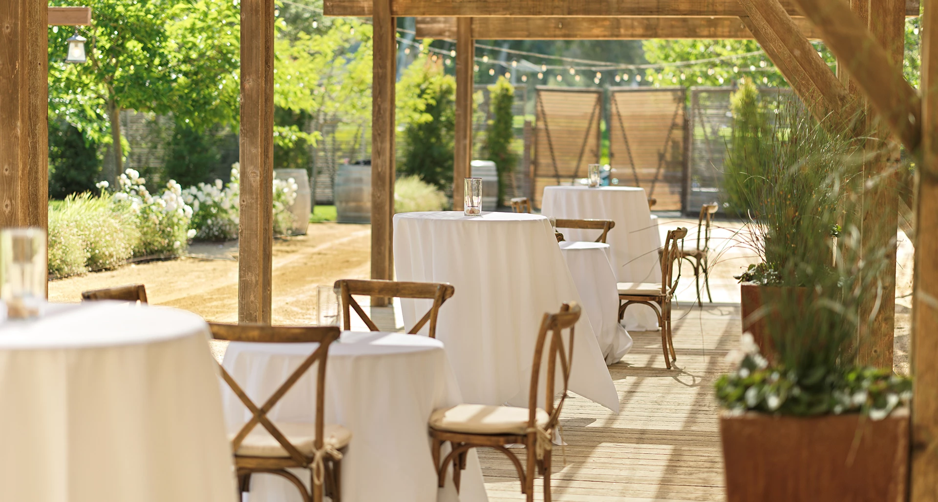 tables and chairs on a patio