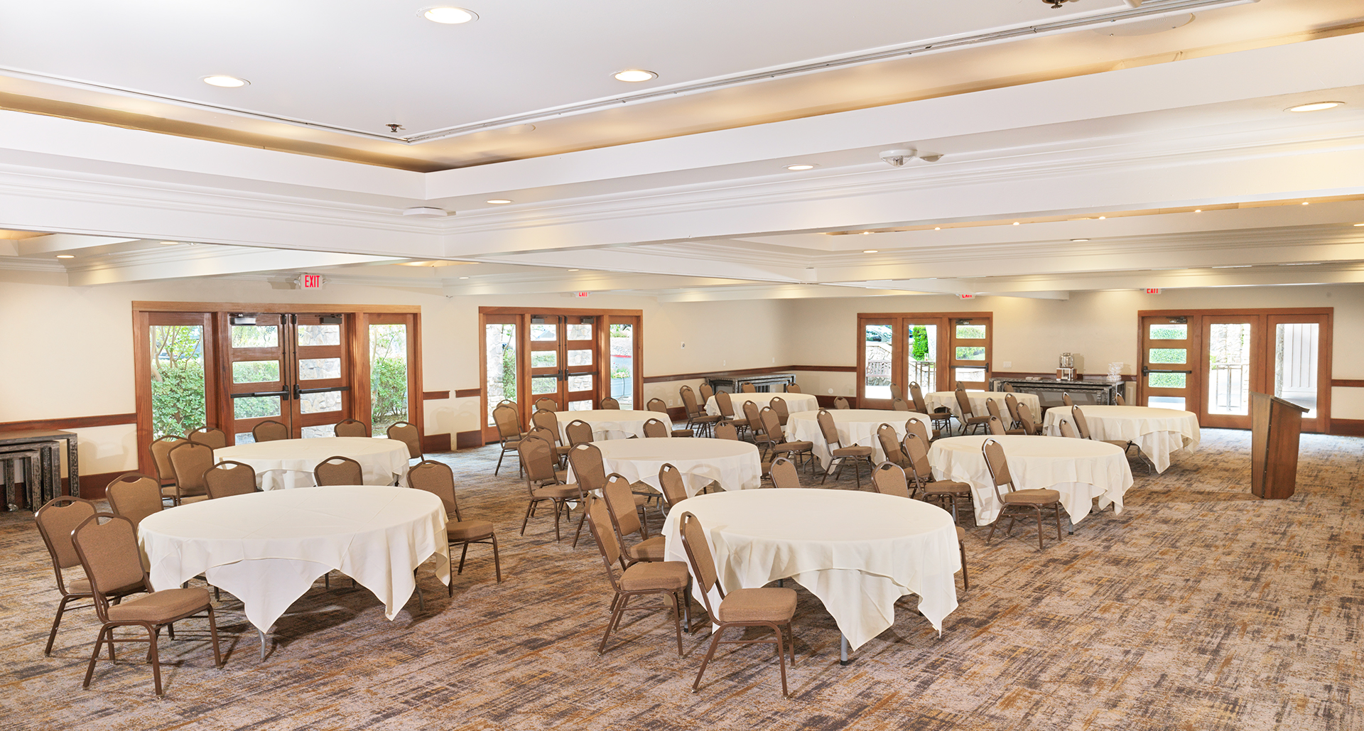 a room with tables and chairs