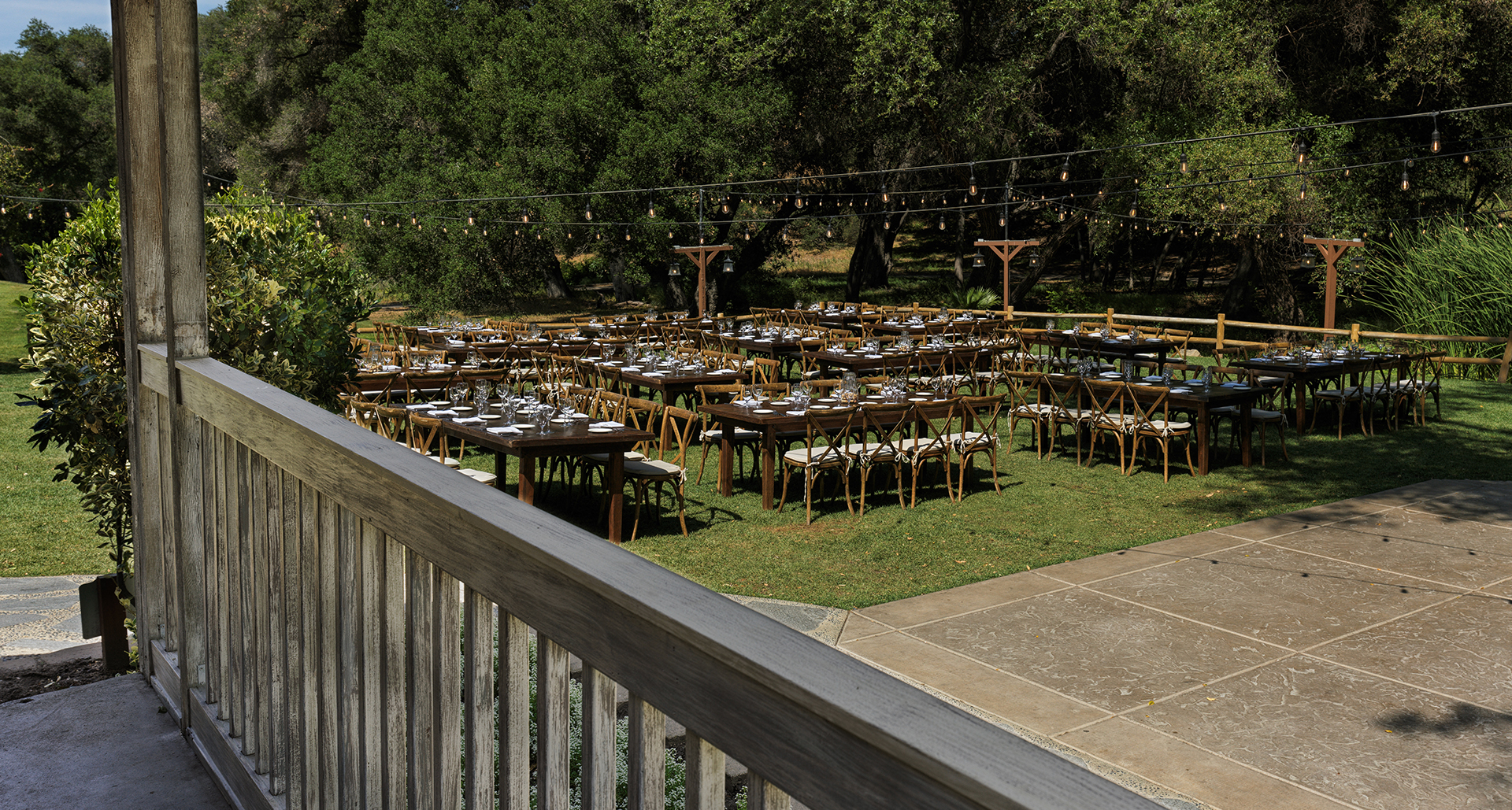 a group of tables set up outside
