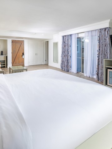 a room with a bed and a television
