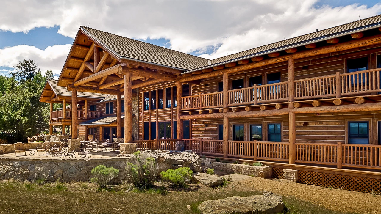 a log cabin with a porch