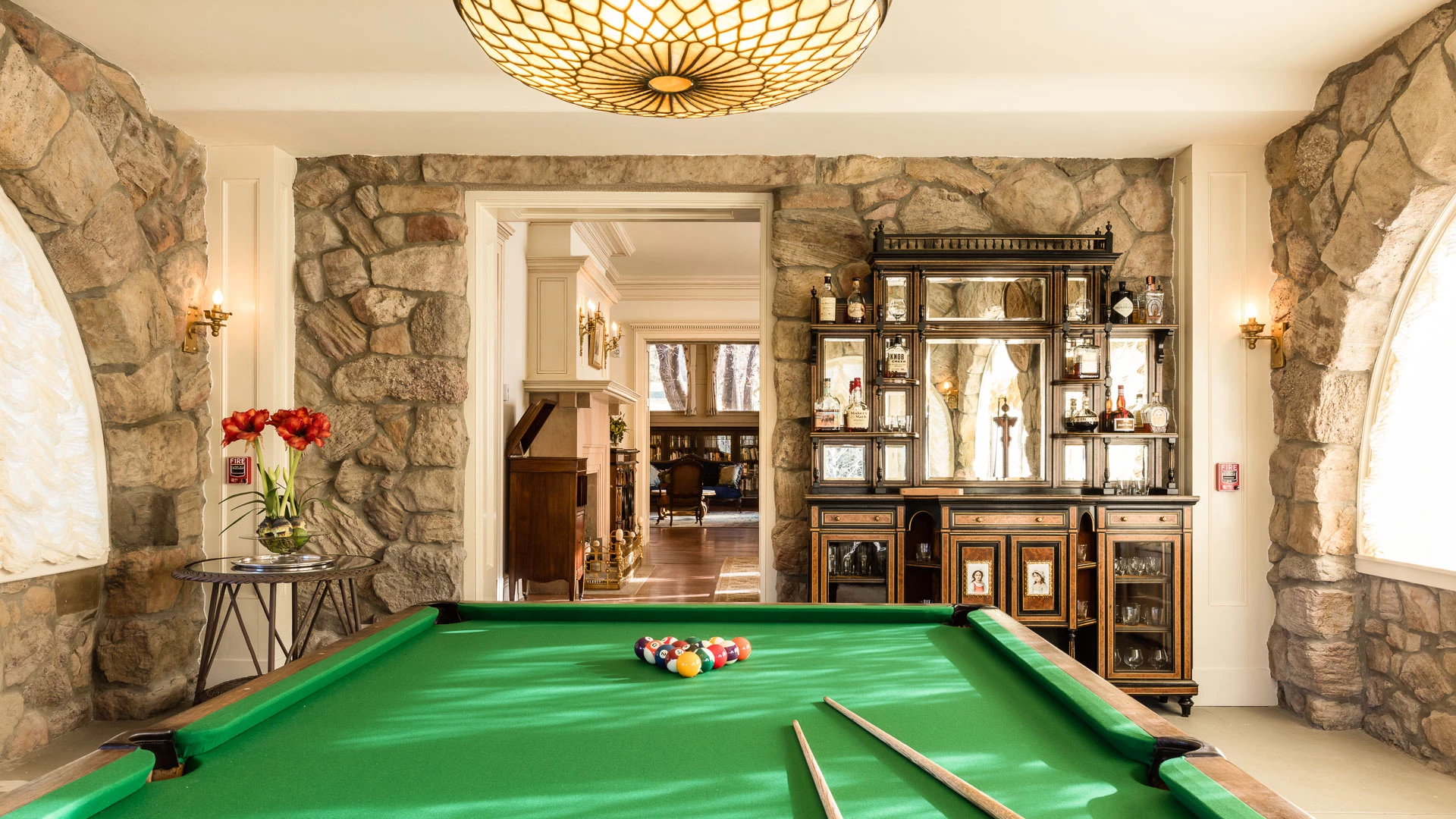 a pool table with balls on it