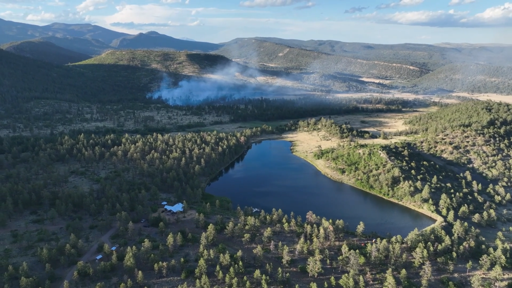 a forest fire burning in the mountains