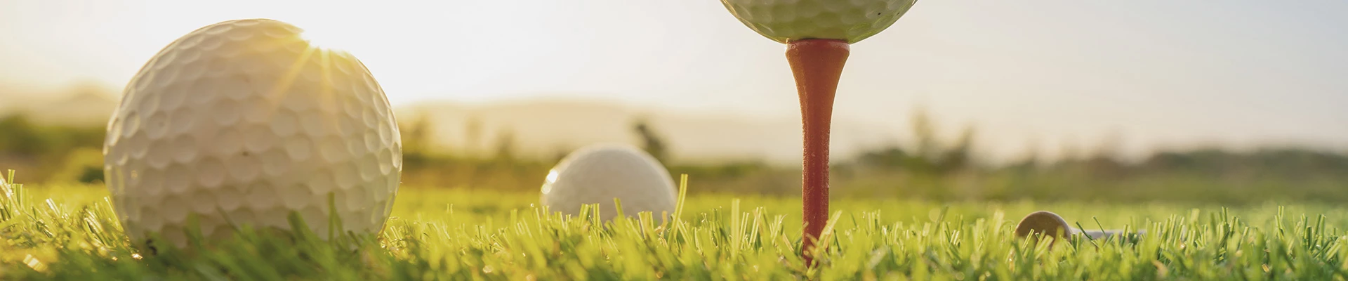 golf balls on the green in a sunset