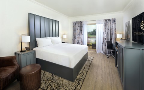 a room with a bed and a desk