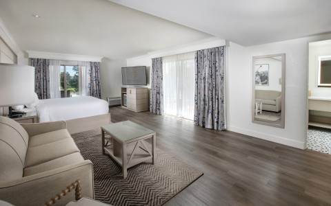 a room with a bed and a couch