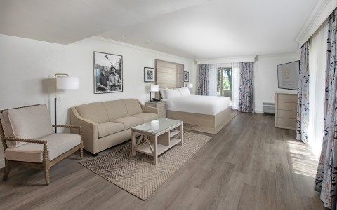 a room with a bed and a television