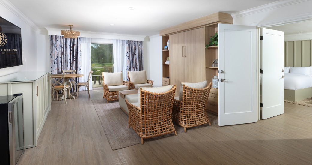 a room with a table and chairs