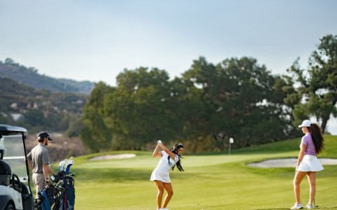 a group of people playing golf