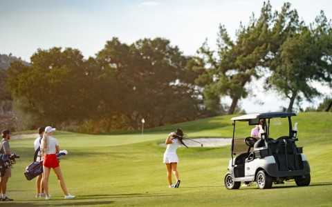 a group of women playing golf