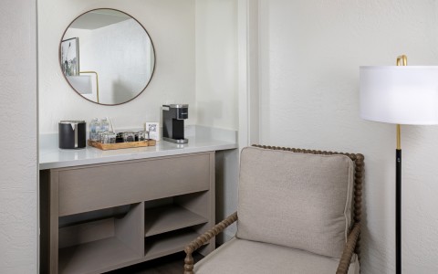 a chair next to a counter