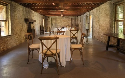a room with tables and chairs