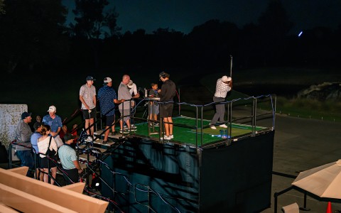 a group of people on a platform