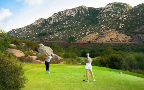 a group of people playing golf