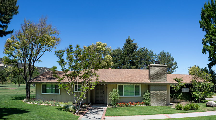 a house with a lawn and trees