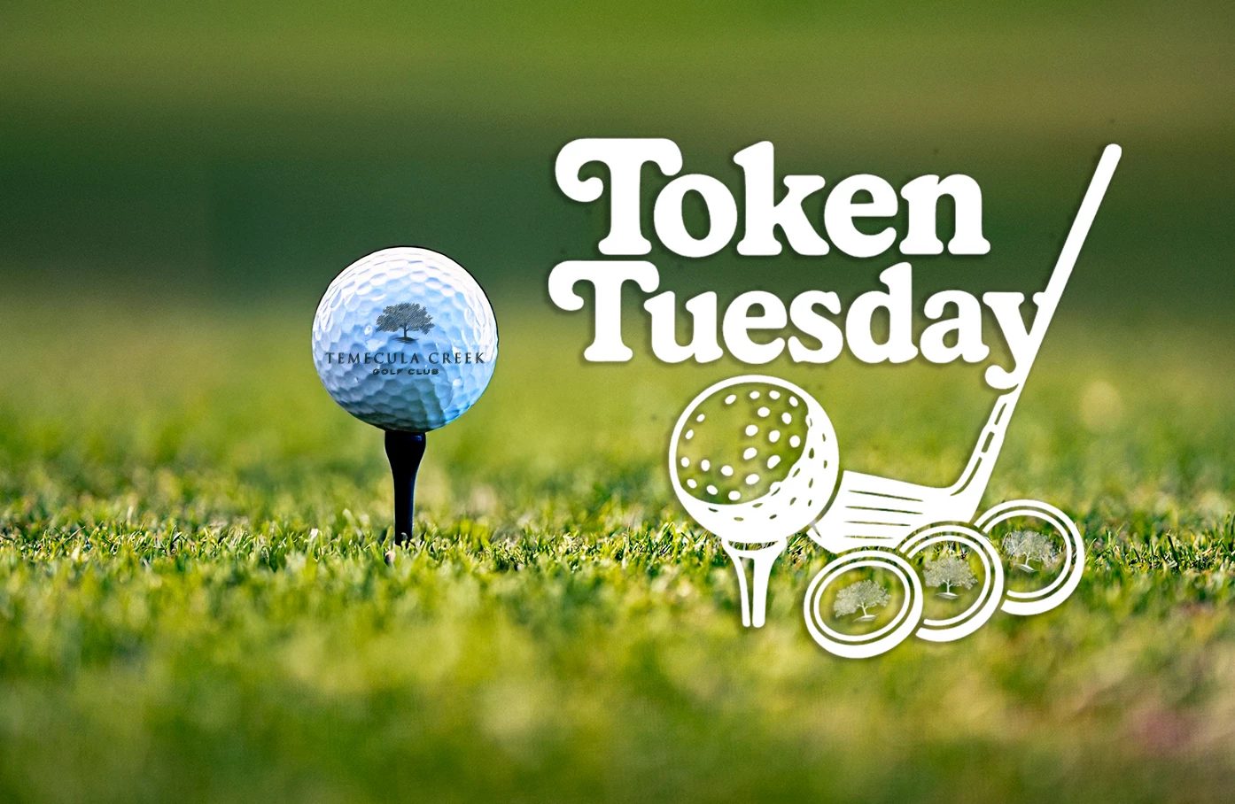a golf ball on a tee with Token Tuesday graphic
