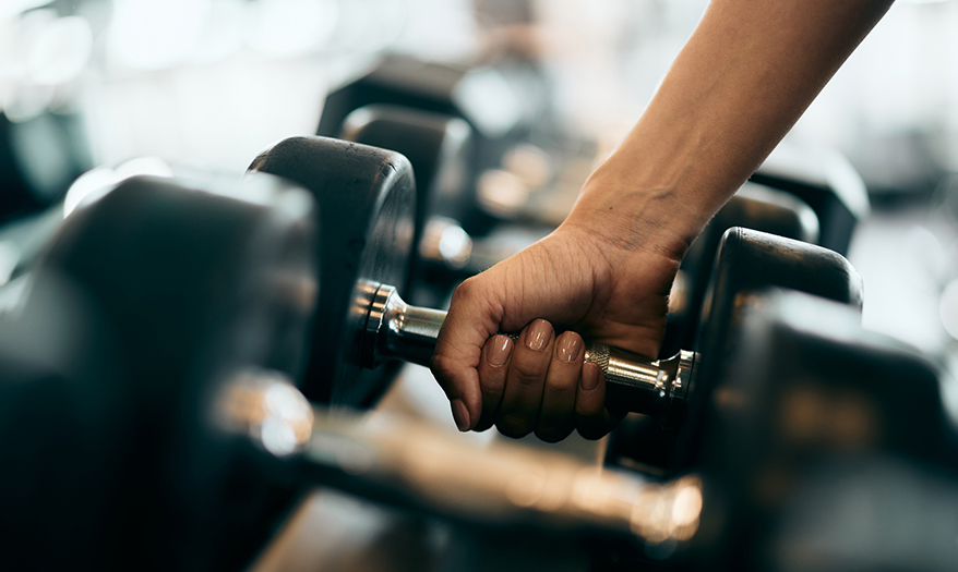 a person holding a dumbbell