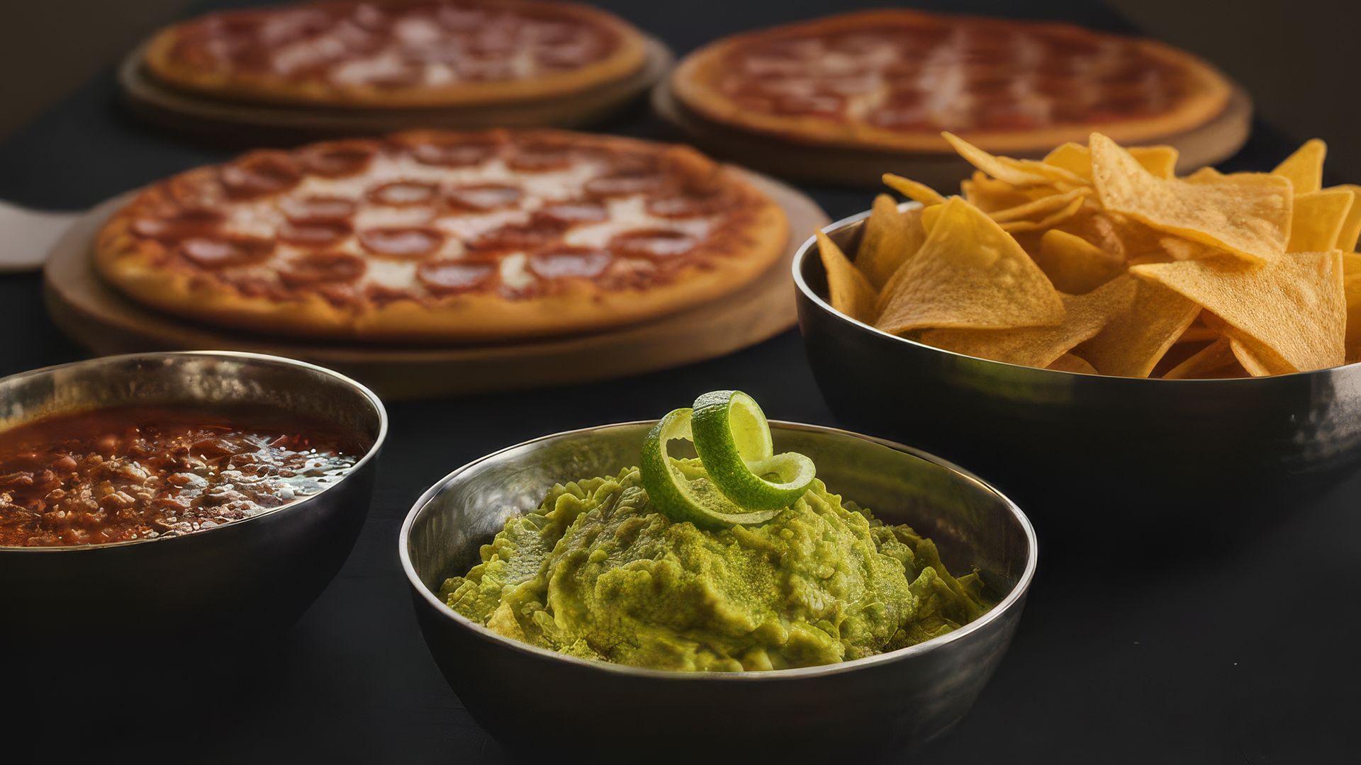 a group of bowls of food
