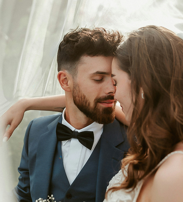 a man and woman in a suit