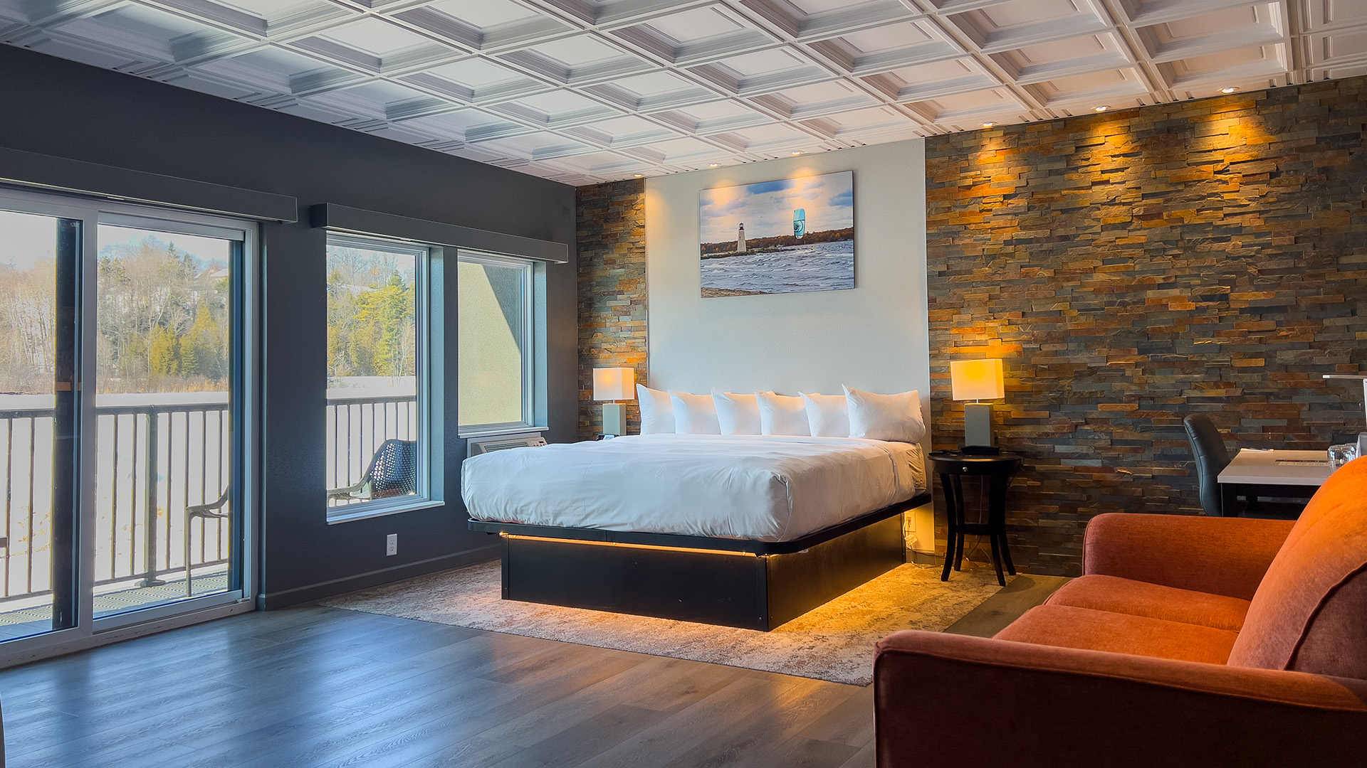 a room with a bed and a couch