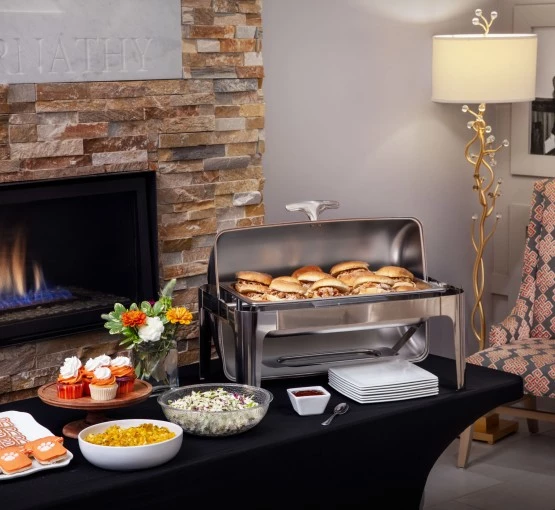 a buffet with food on a table gallery