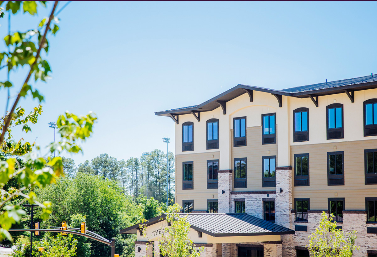 a building with many windows