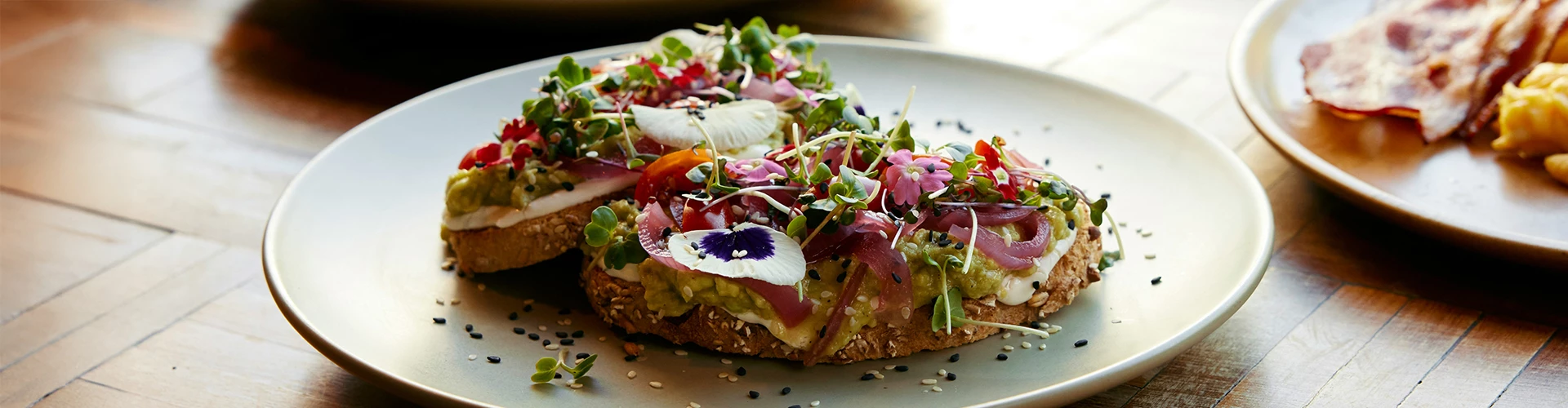 a plate of food with flowers on it