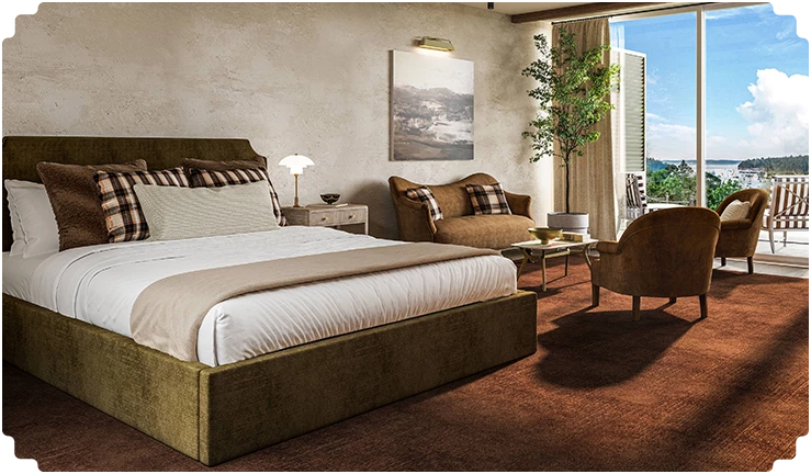 a bedroom with a bed and a chair
