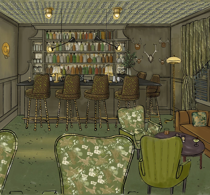 a drawing of a bar