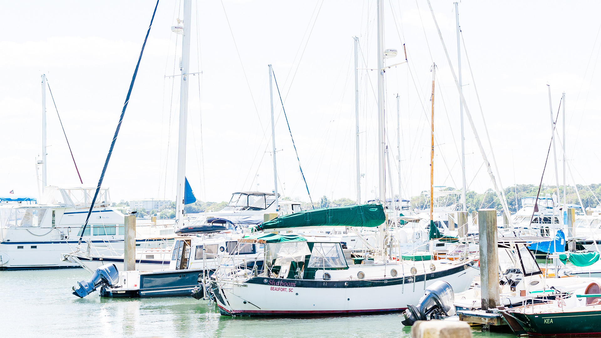 a group of boats in a harbor