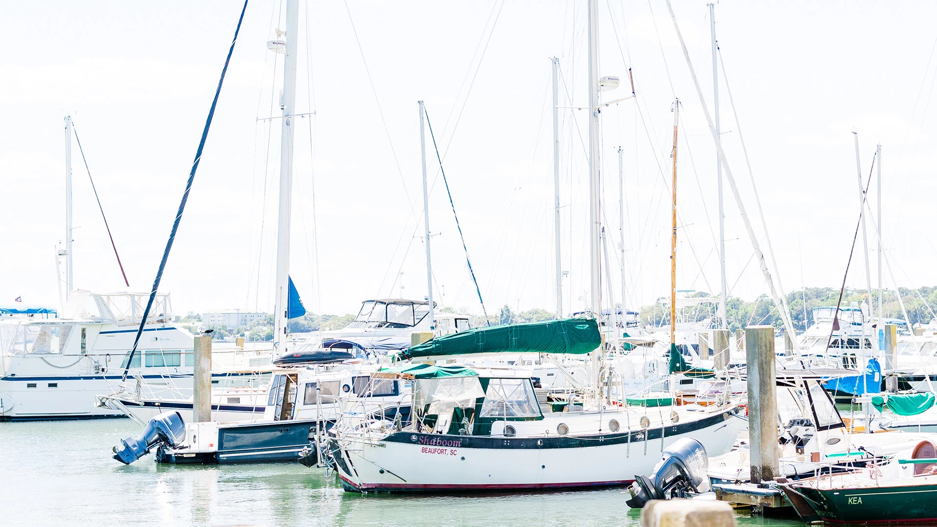a group of boats in a harbor