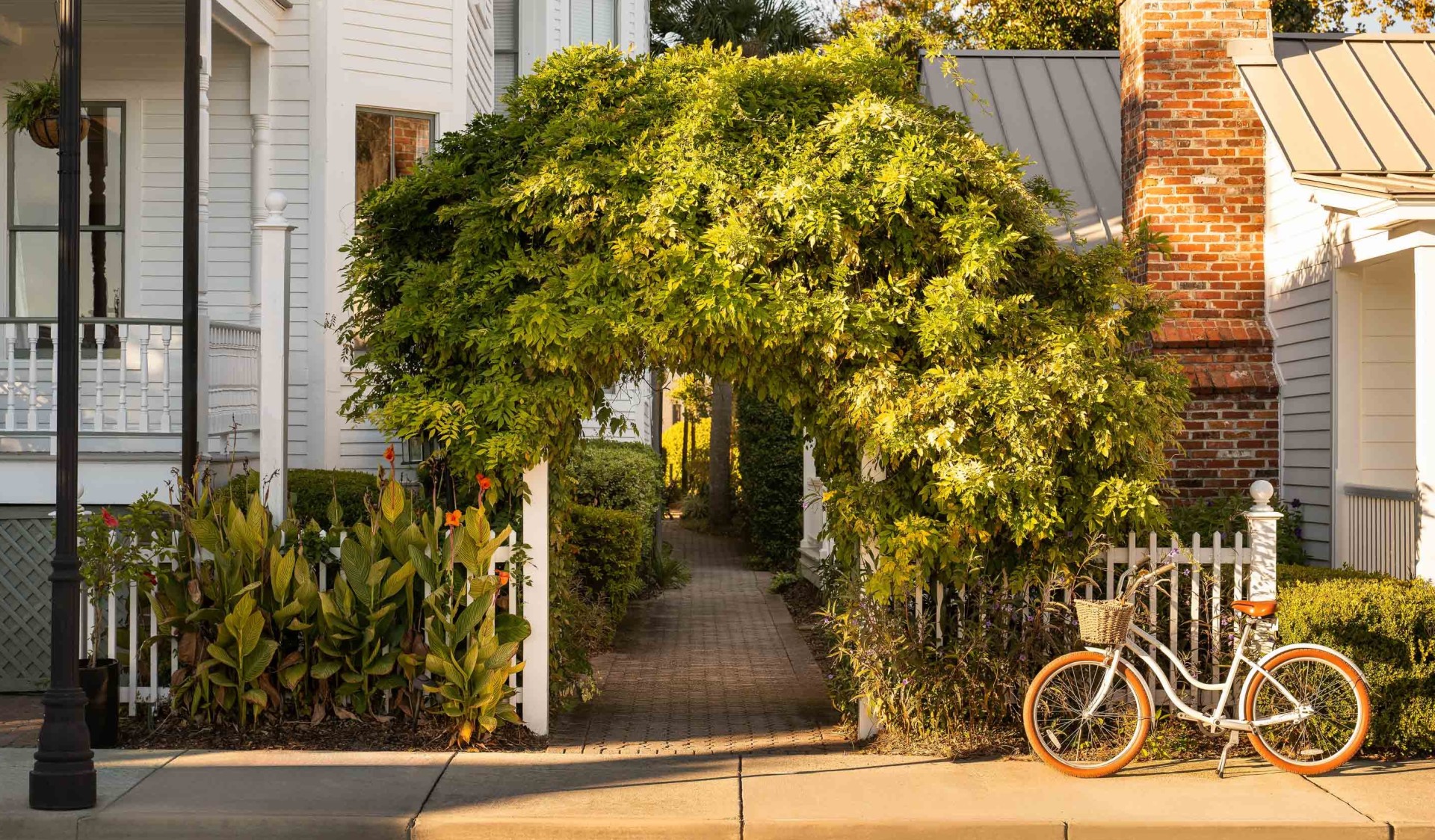 a bicycle parked in front of a house