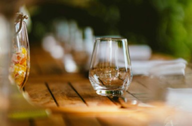 a glass on a table