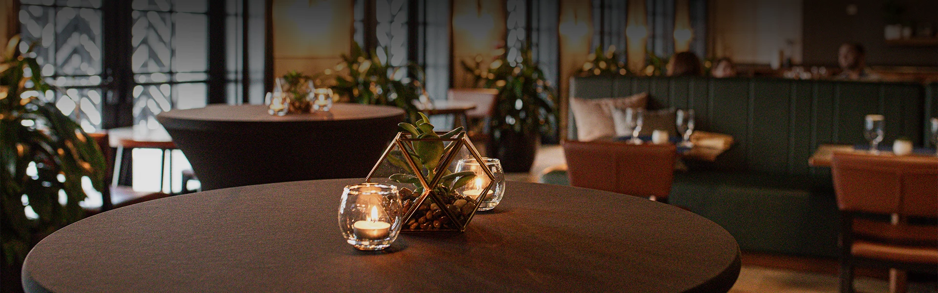 a plant in a glass container on a table